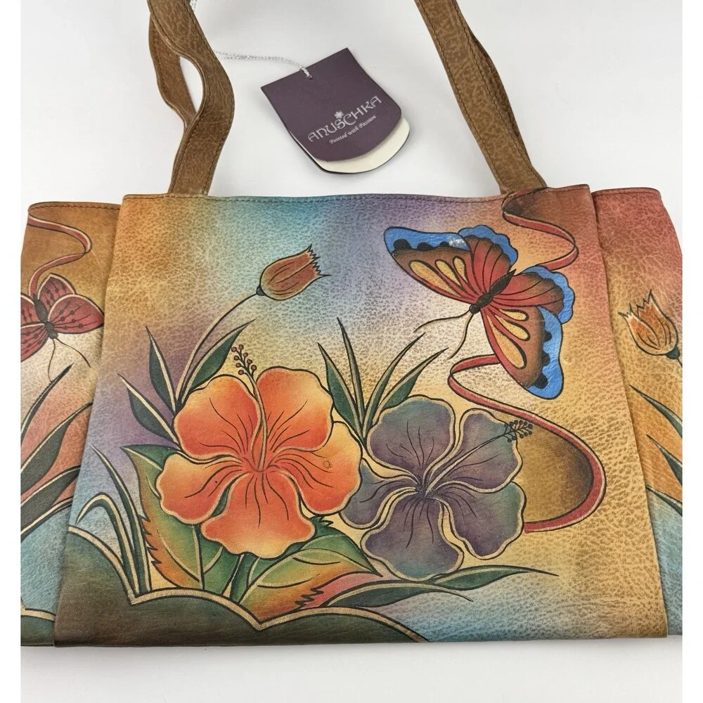 NEW Anna By Anuschka Mediterranean Garden Hand Painted Leather Large Tote Bag